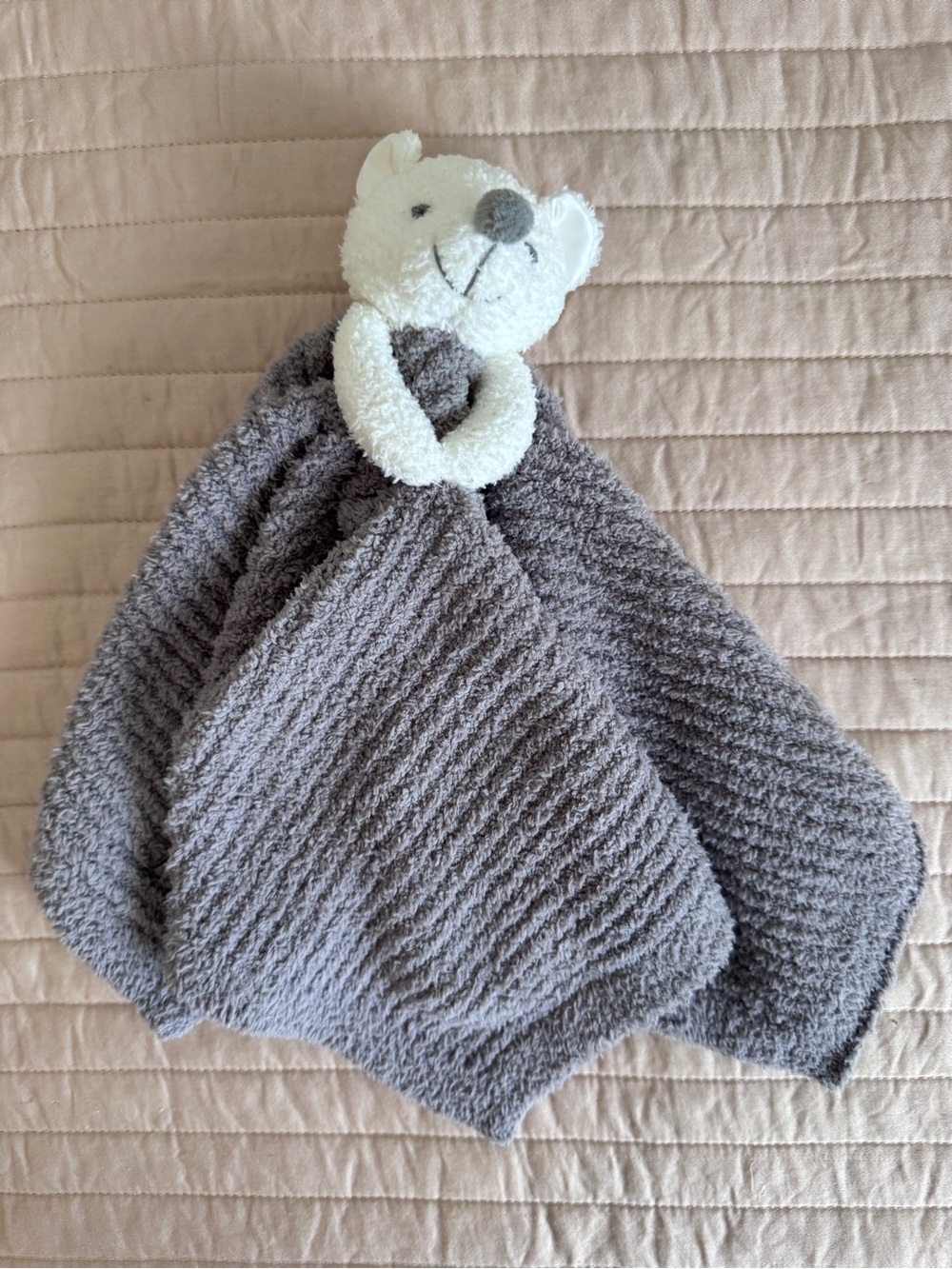 Barefoot Dreams CozyChic Bear Lovey Gray Plush Baby Security Blanket Toy